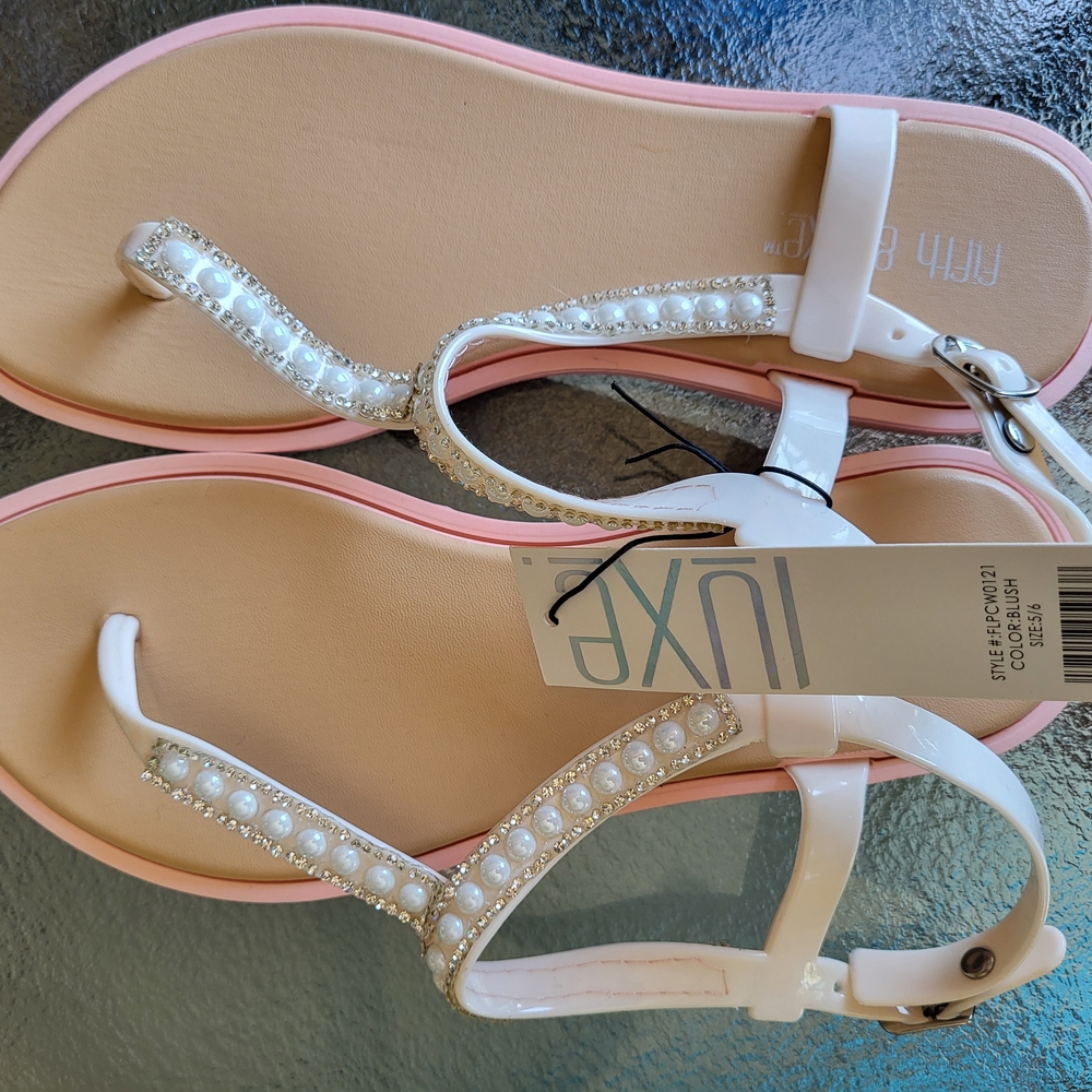 Luxe Pearl-Embellished White and Pink Sandals